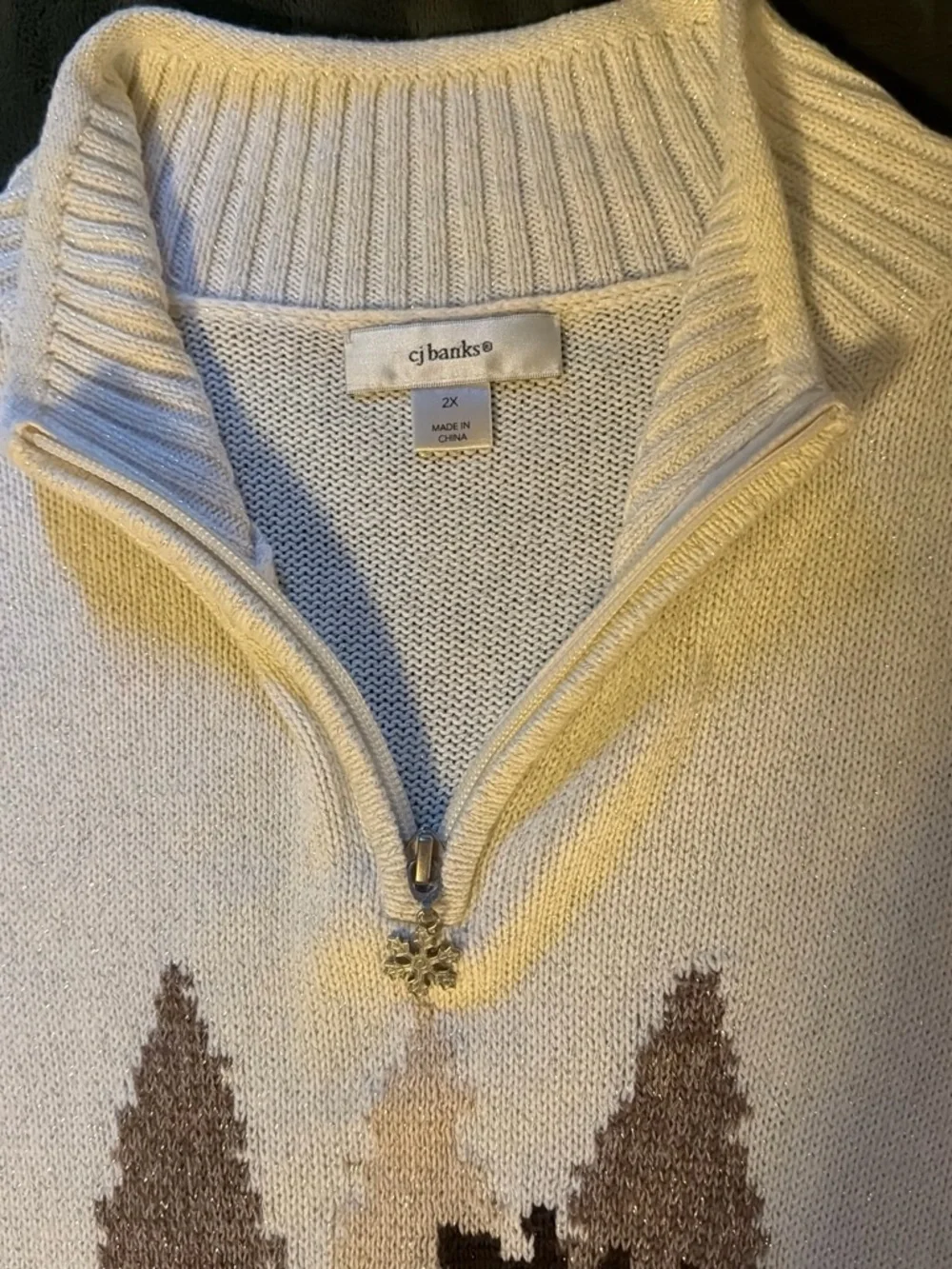 CJ Banks Cream Pullover with Brown Moose and Tree Accents - Picture 5 of 6